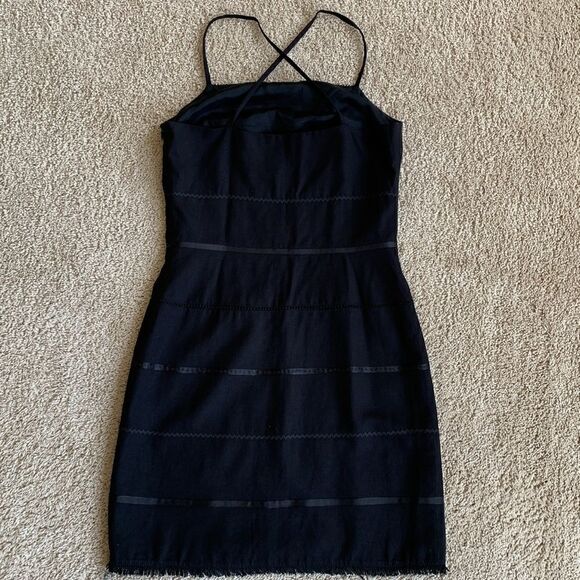 Black Fringe Linen Party Dress size 4‎ - Picture 3 of 10